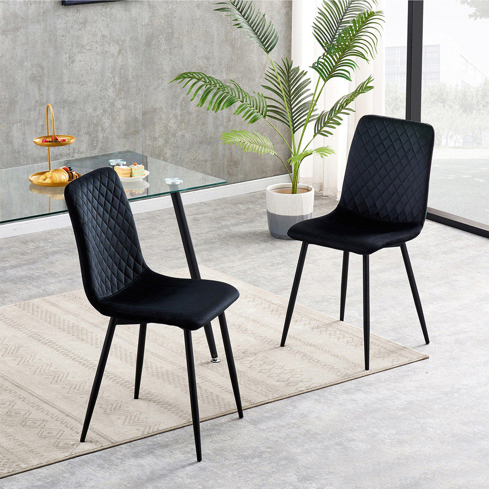 Lexi Set of 2 Black Velvet Fabric Dining Chairs Image 5