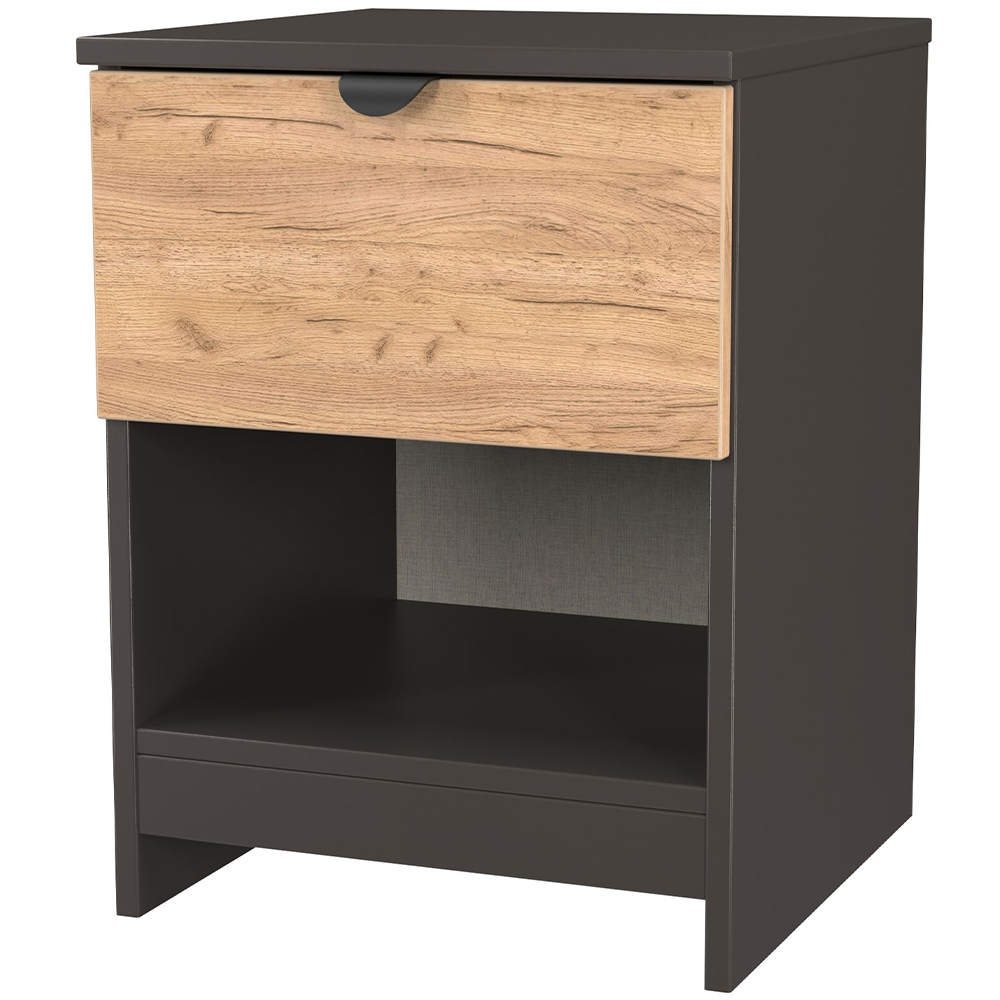 Crowndale Bora Single Drawer Single Shelf Gold Oak and Graphite Bedside Cabinet Image 4