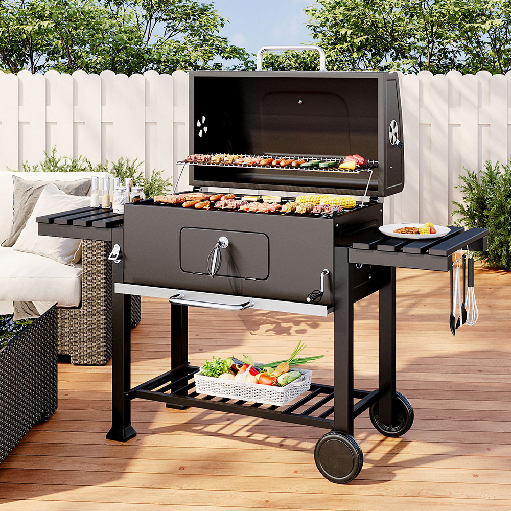 Living and Home Black BBQ Grill with Side Table Image 8
