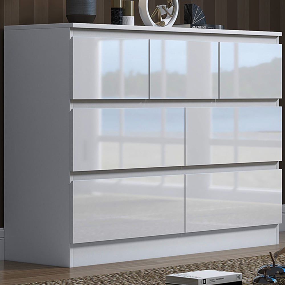 FWStyle Stora Merchant 7 Drawer White Gloss Chest Of Drawers Image 1