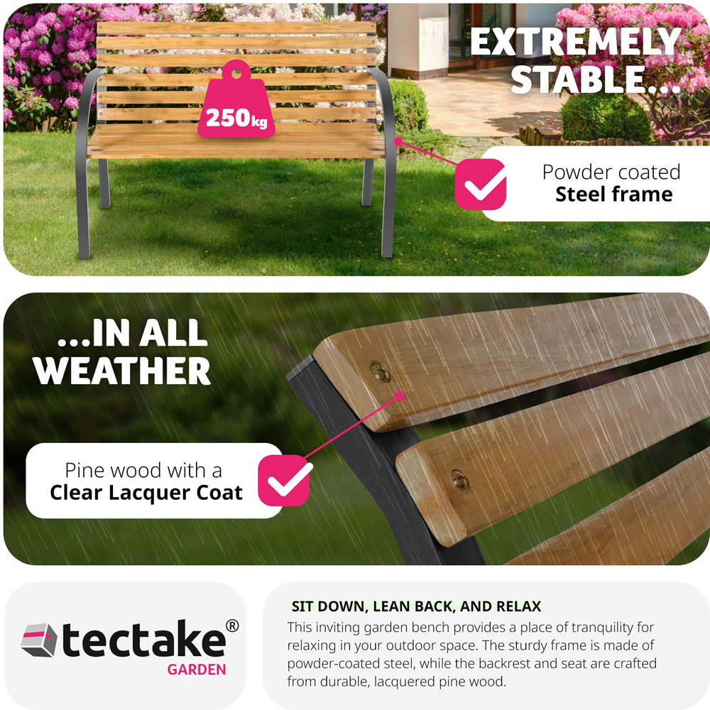 tectake Micha 2 Seater Brown Garden Bench Image 4