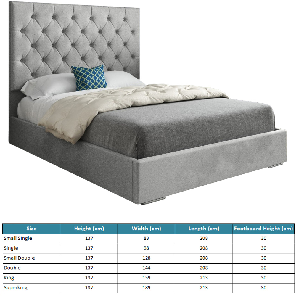Alma Grey Small Single Velvet Upholstered Bed Frame with Chesterfield Headboard Image 7