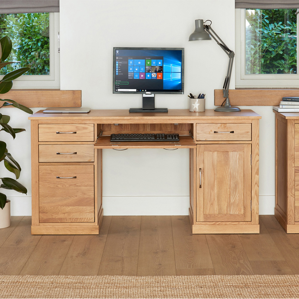 Baumhaus Mobel Single Door 4 Drawer Computer Desk Oak Image 4