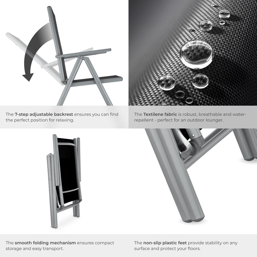 tectake Marilena Set of 4 Silver Adjustable Garden Chair Image 5