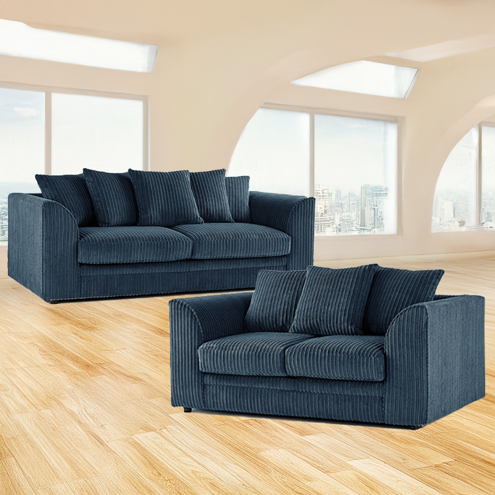Luxor 5 Seater Navy Blue Jumbo Cord Scatter Back Sofa Set Image 1