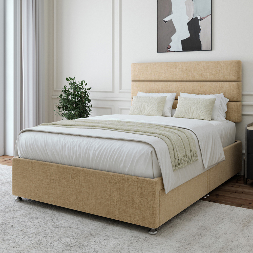 Bedmaster Small Double Cream Linen 2 Drawer Divan Base with Milan Headboard Image 1