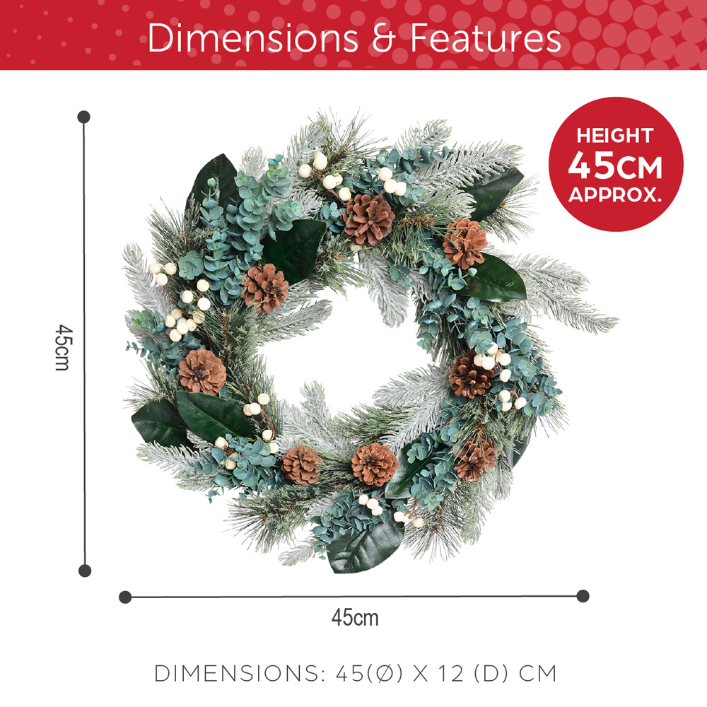 The Christmas Workshop Realistic Artificial Wreath with Snowberries and Pinecones 45cm Image 8