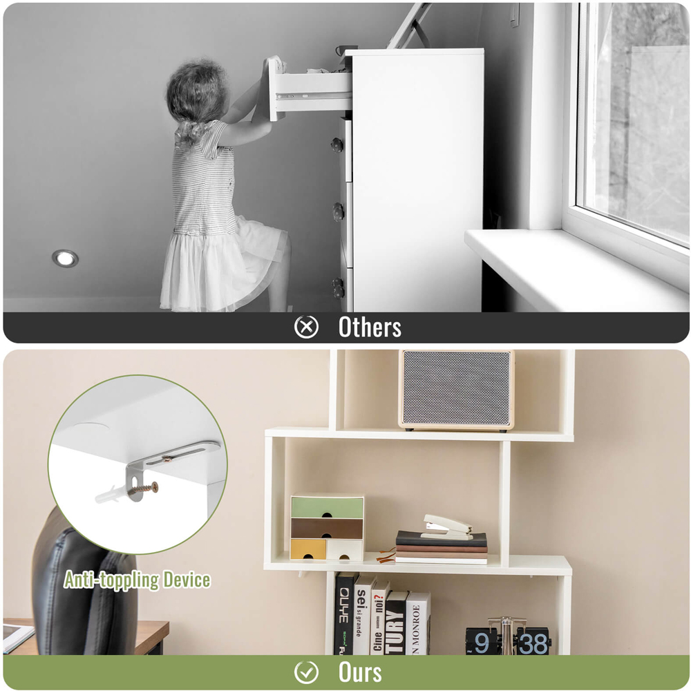 Costway 2 Door 5 Shelf White Bookcase Image 7