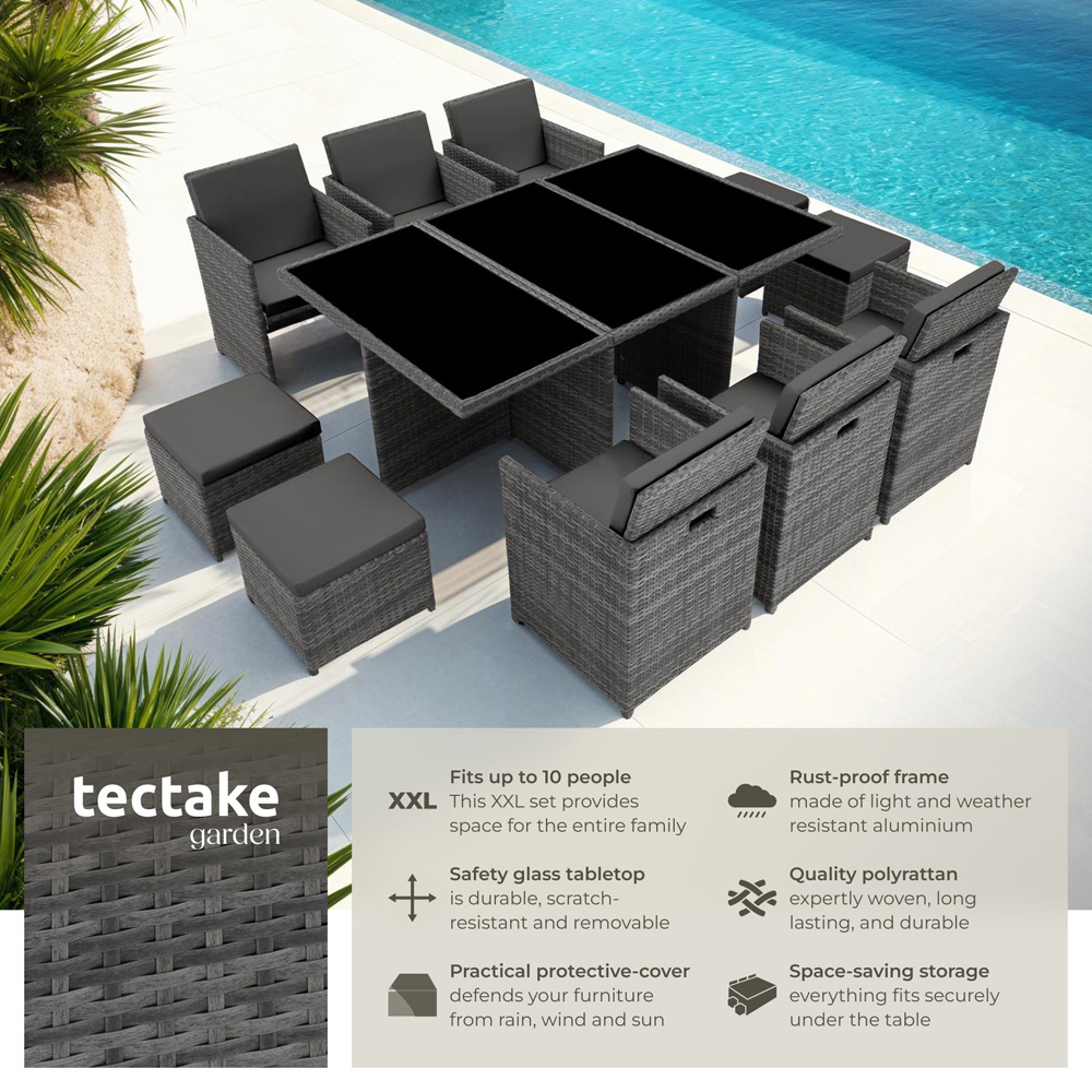 tectake New York 10 Seater Garden Dining Table Set Grey Image 6