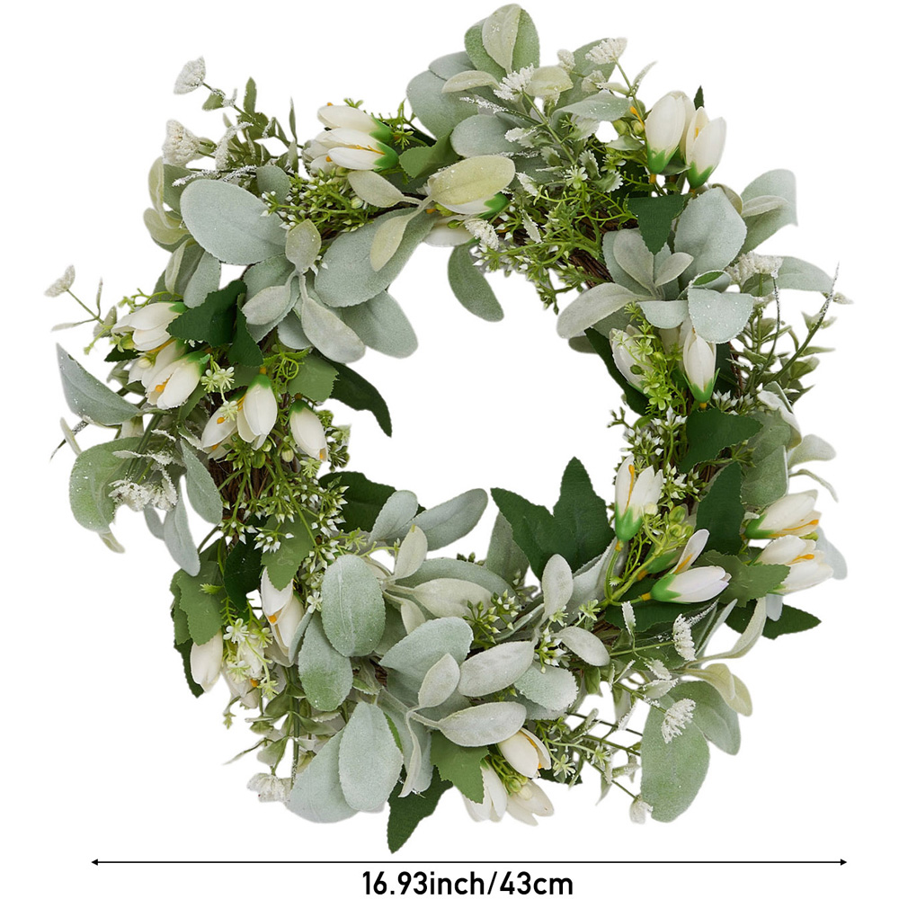 Living and Home Artificial Tulip Rustic Door Wreath with Green Leaves 43cm Image 8