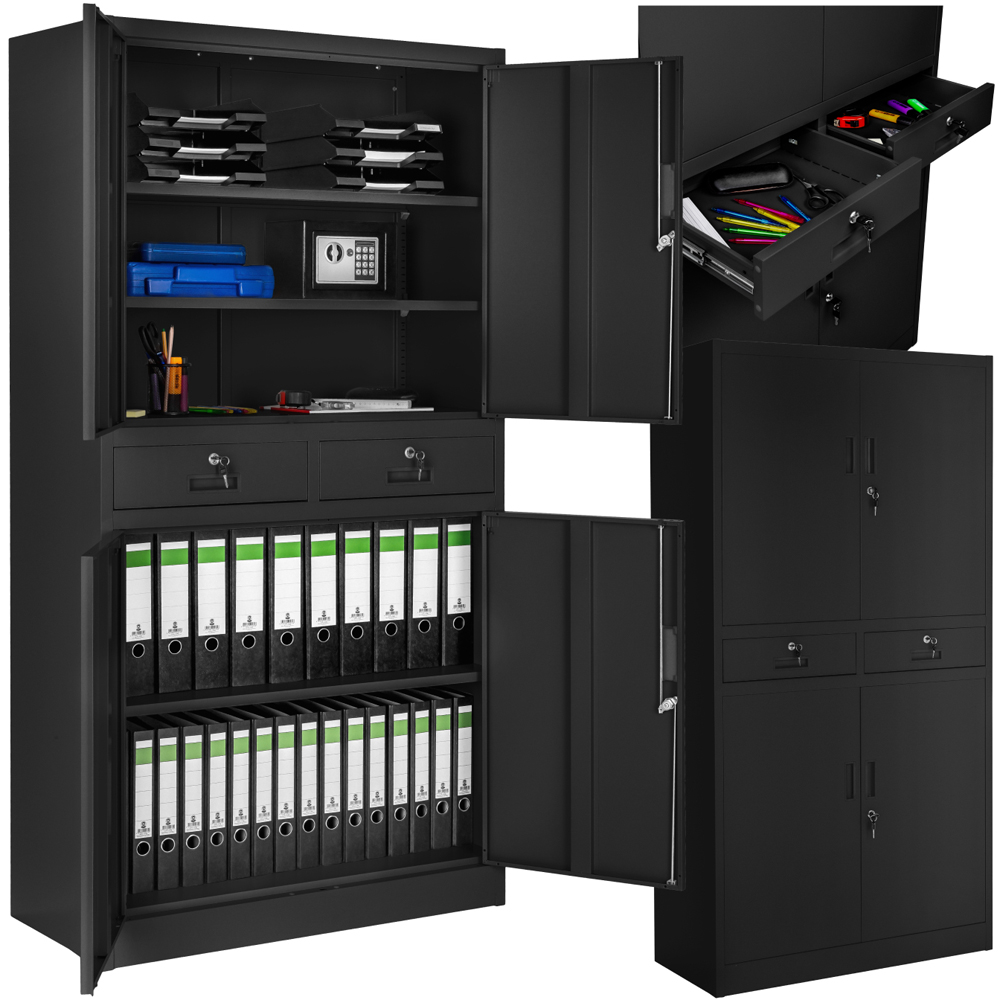 tectake Cosmo 4 Door 2 Drawer Black Lockable Filing Cabinet Image 2