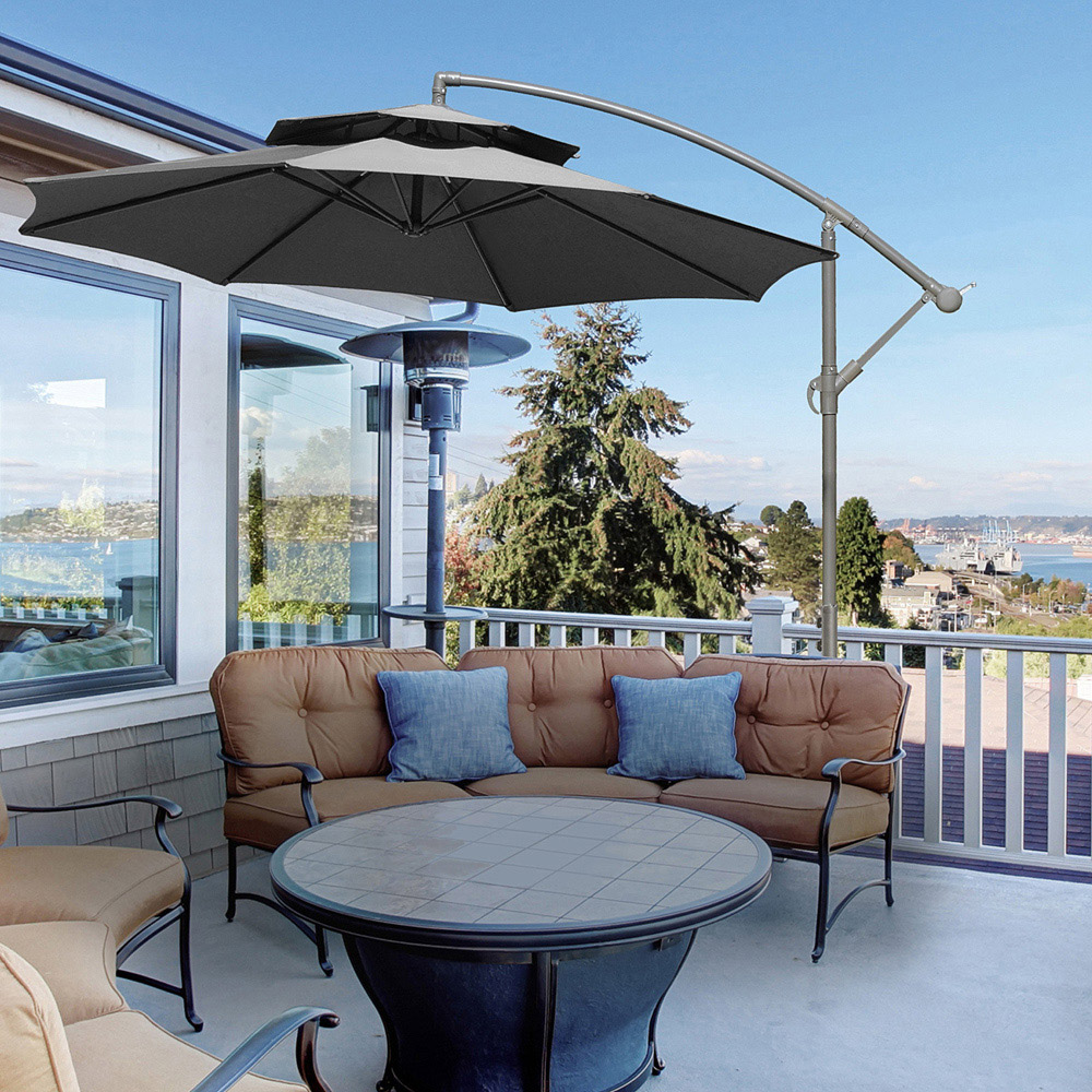 Outsunny Dark Grey Crank Handle Double Tier Cantilever Banana Parasol with Cross Base 2.7m Image 2