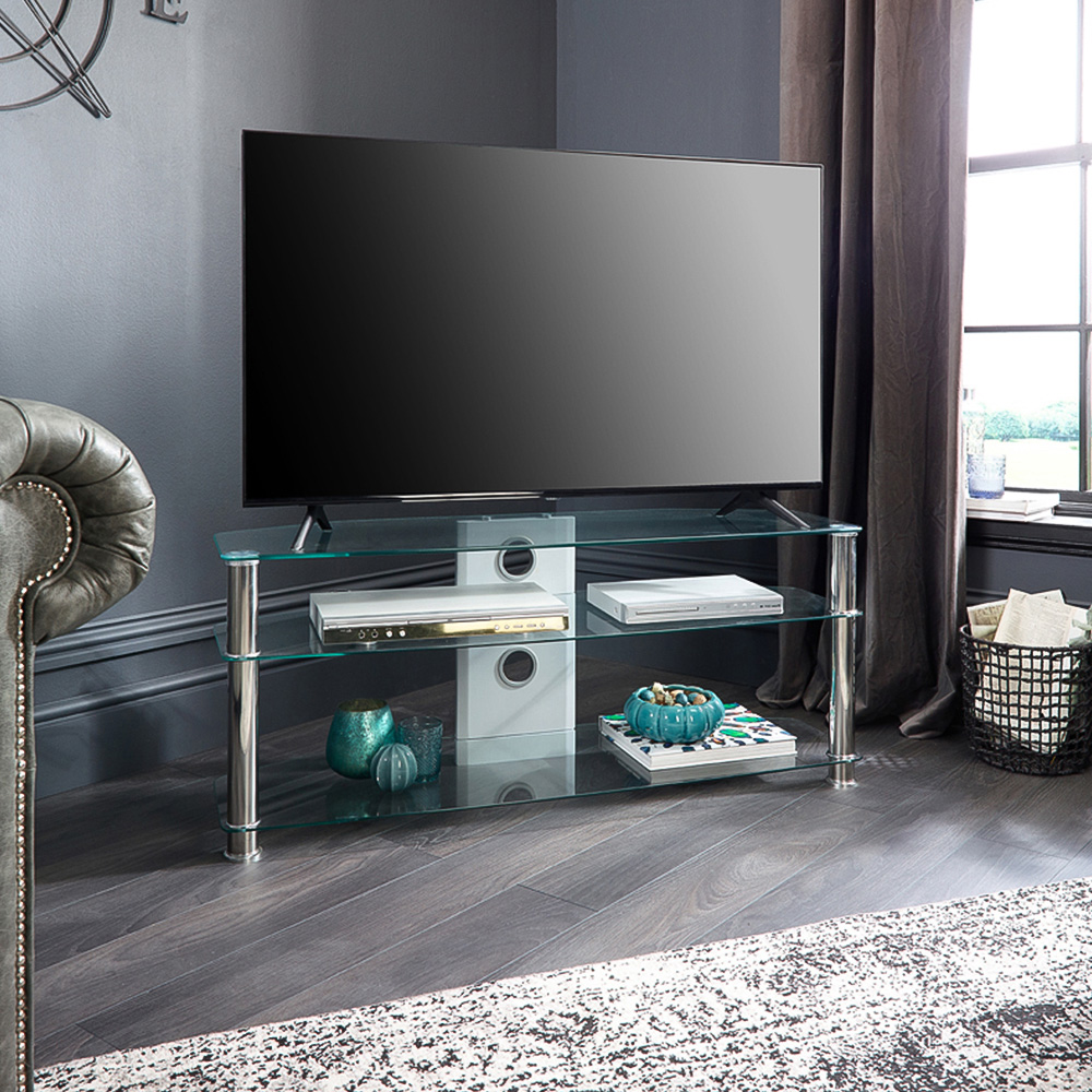 MMT Furniture Designs 2 Shelf Clear Glass Corner TV Unit Image 6