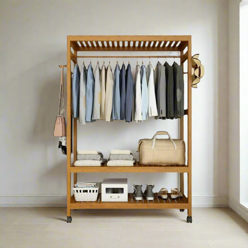 Modcraft 2 Shelf Heavy Duty Wooden Clothes Stand with Wheels Image 2