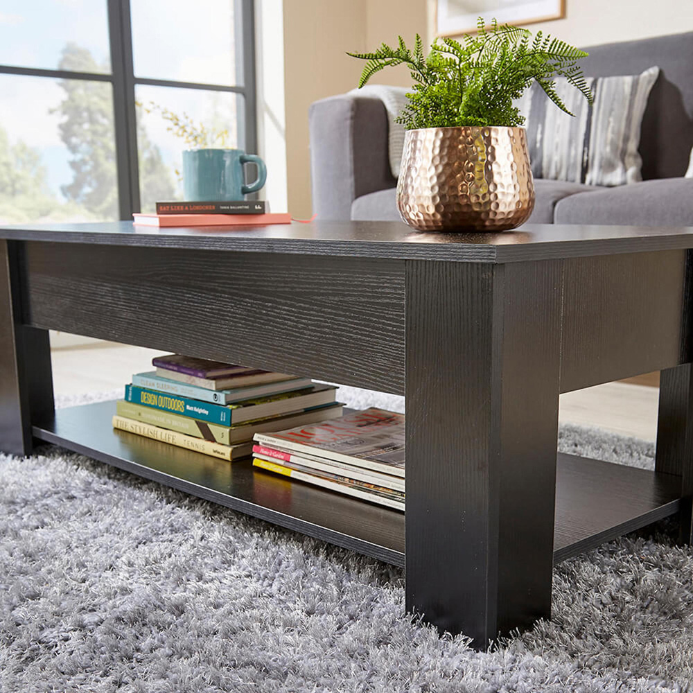 Home Source Orlando Single Shelf Black Lift Up Storage Coffee Table Image 5
