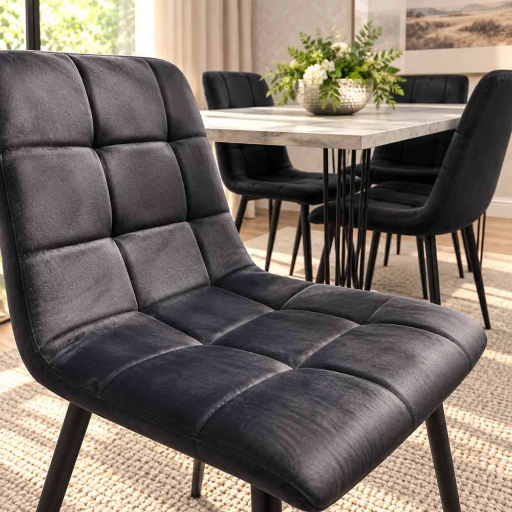 Kosy Koala 4 Seater Wood and Velvet Tufted Dining Set Grey and Black Image 2