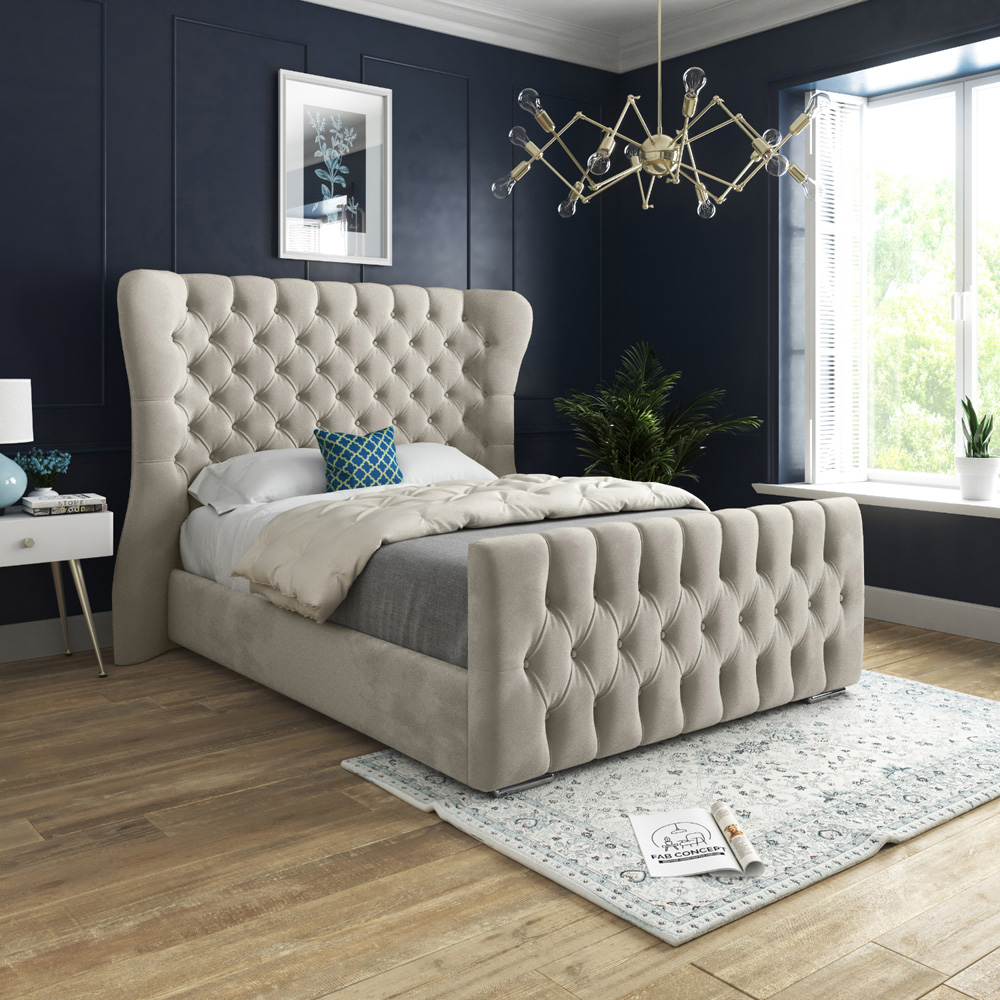 Parma Small Single Silver Soft Velvet Upholstered Bed Frame with Curved Winged Headboard Image 5