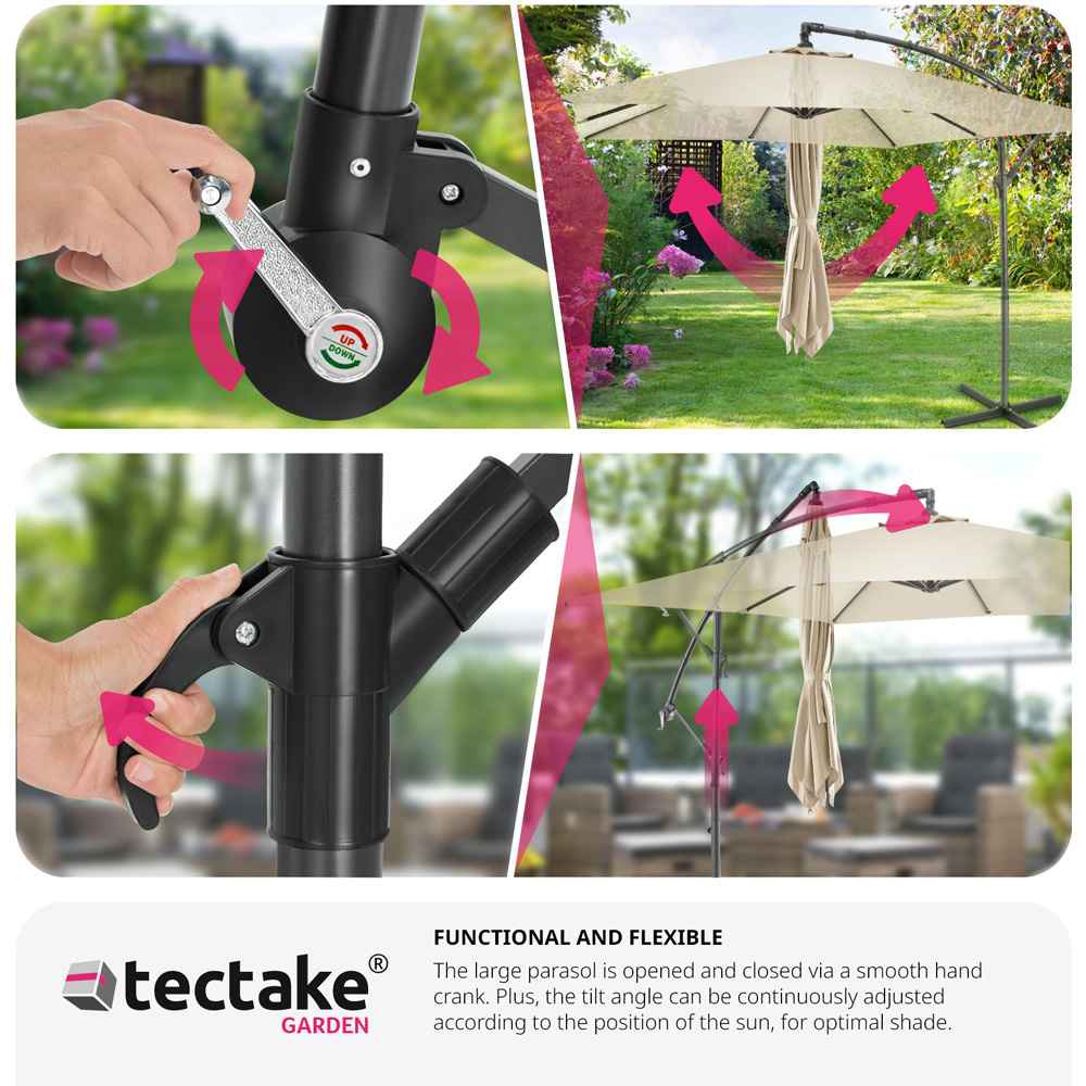 tectake Apollo Beige Adjustable Tilt Cantilever Parasol 2.5 x 2.5m Image 7