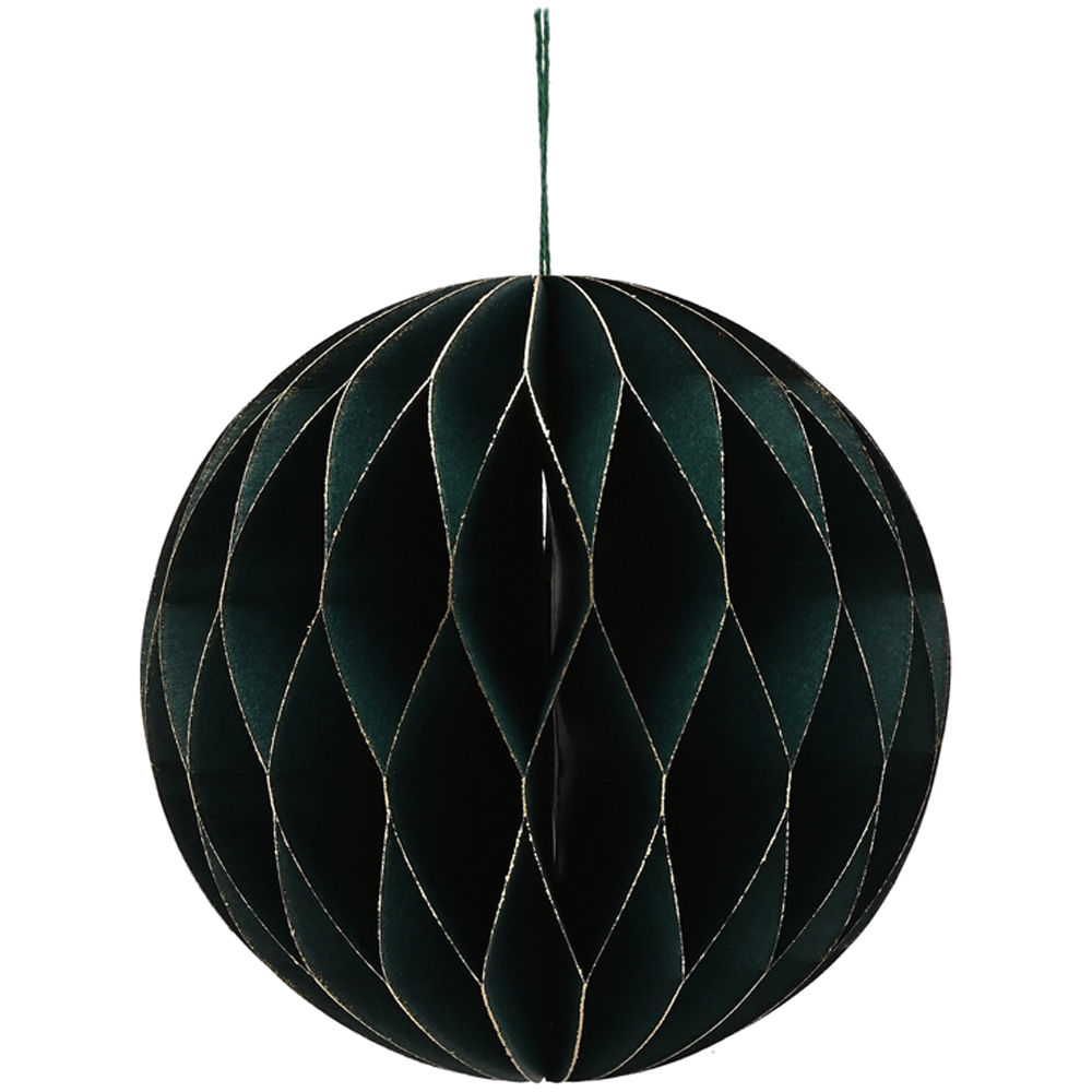 The Seasonal Gift Co Dark Green Paper Bauble with Gold Edge 3 Pack Image 2