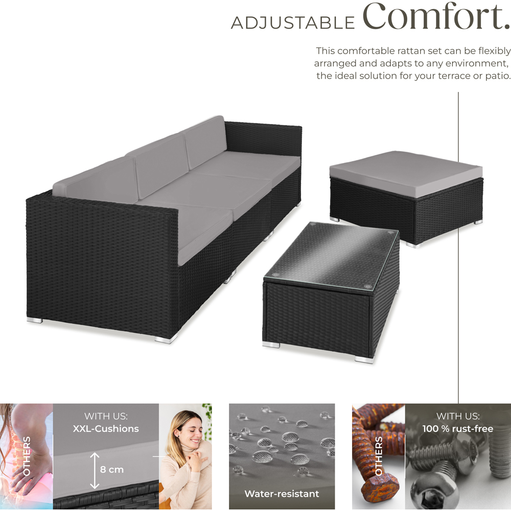 tectake Florence 4 Seater Black and Grey Rattan Garden Lounge Set Image 3