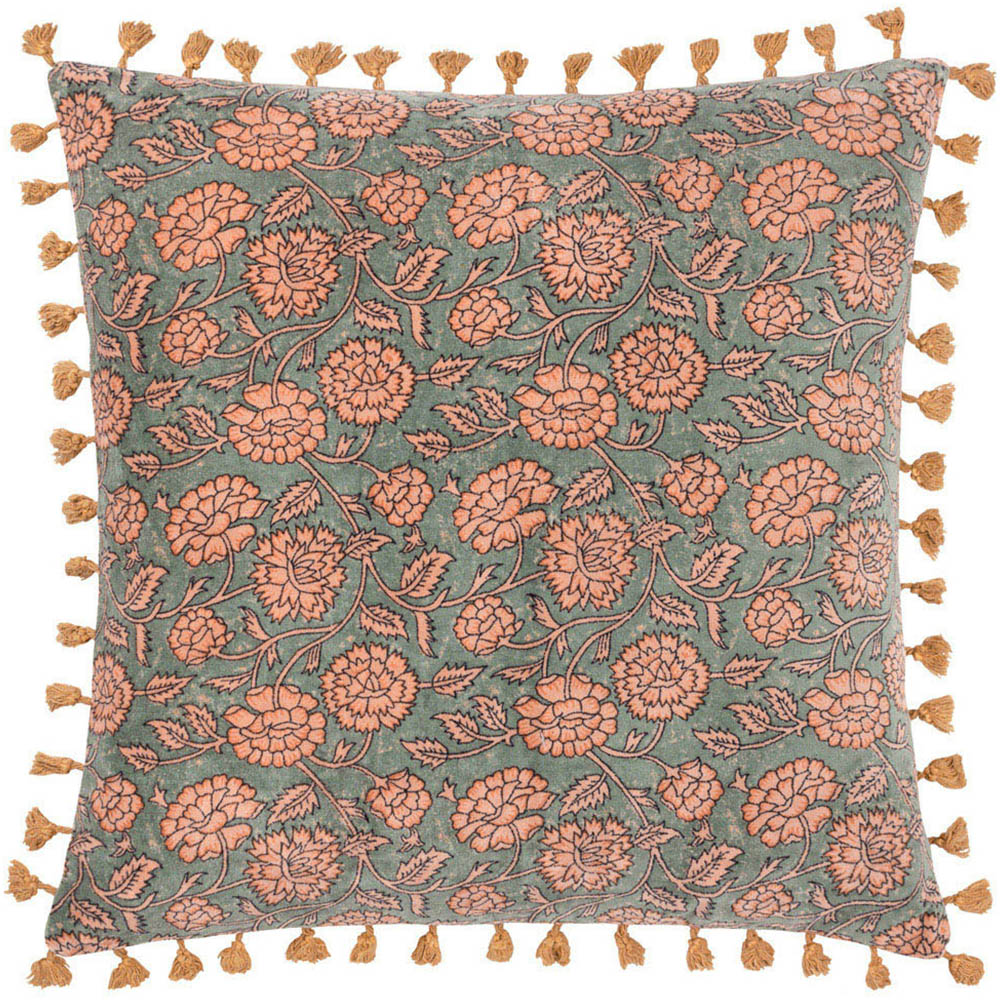 Paoletti Marisa Floral Cotton Velvet Cushion Petrol Image 1