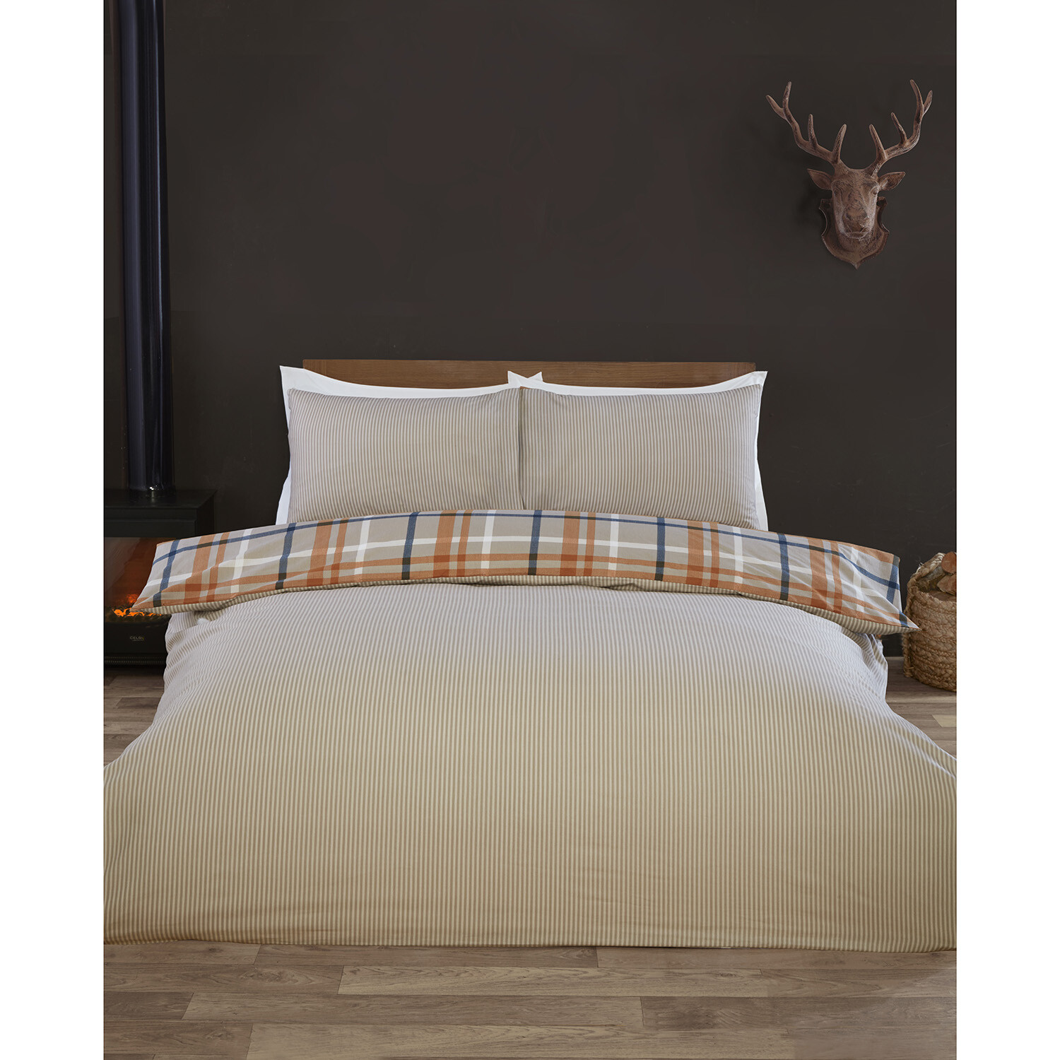 Harrison Check Duvet Cover and Pillowcase Set - Rust / Superking Image 2