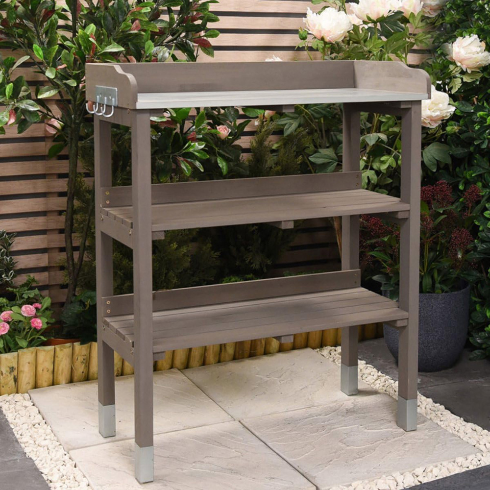 Garden Gear 3 Tier Grey Wooden Potting Table Image 2