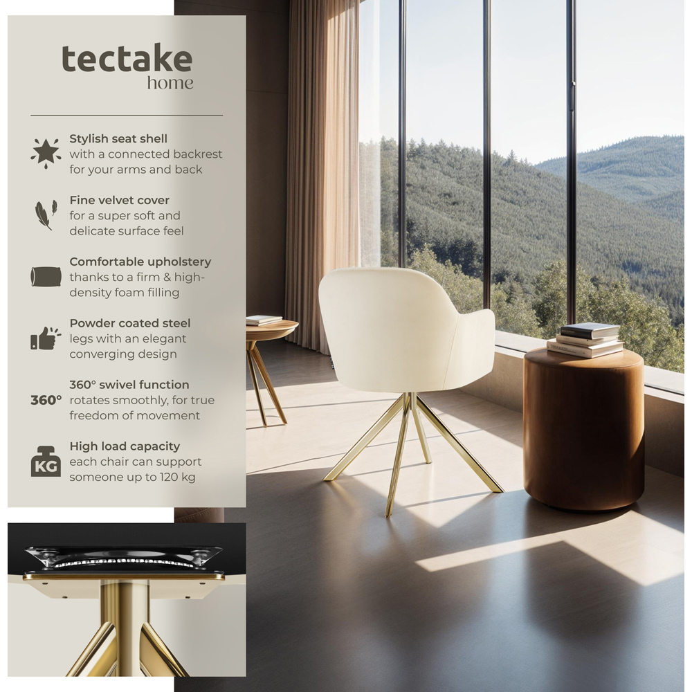 tectake Lona Set of 6 Cream and Gold Lounge Armchair Image 8