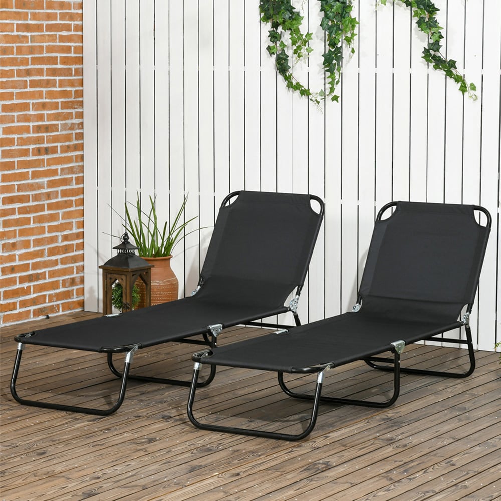 Outsunny Set of 2 Black Foldable Recliner Sun Lounger Image 1