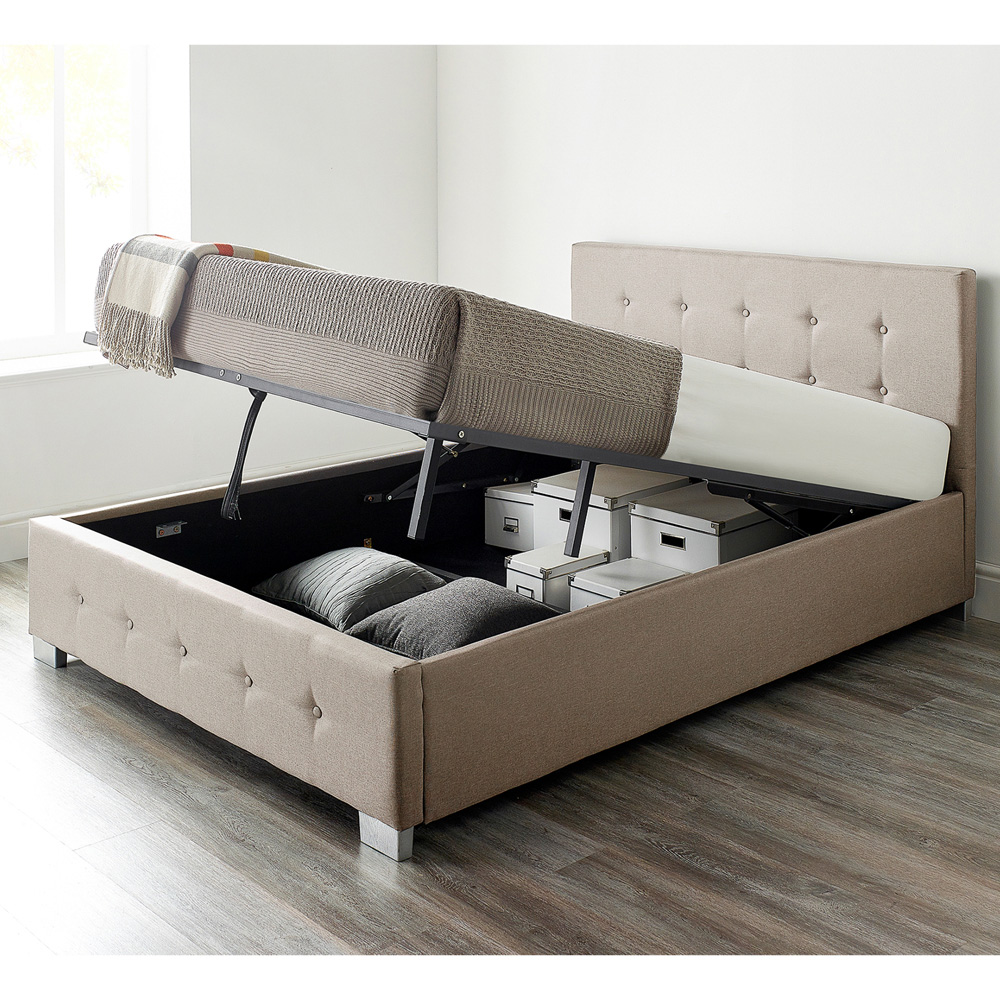 Aspire Small Double Beige Linen End Lift Ottoman Storage Bed Image 4