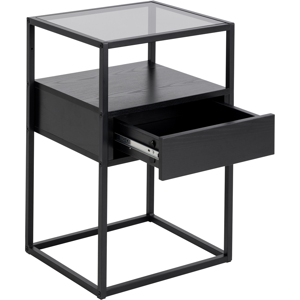 Florence Randolf Single Drawer Single Shelf Black Smoked Glass Bedside Table Image 5