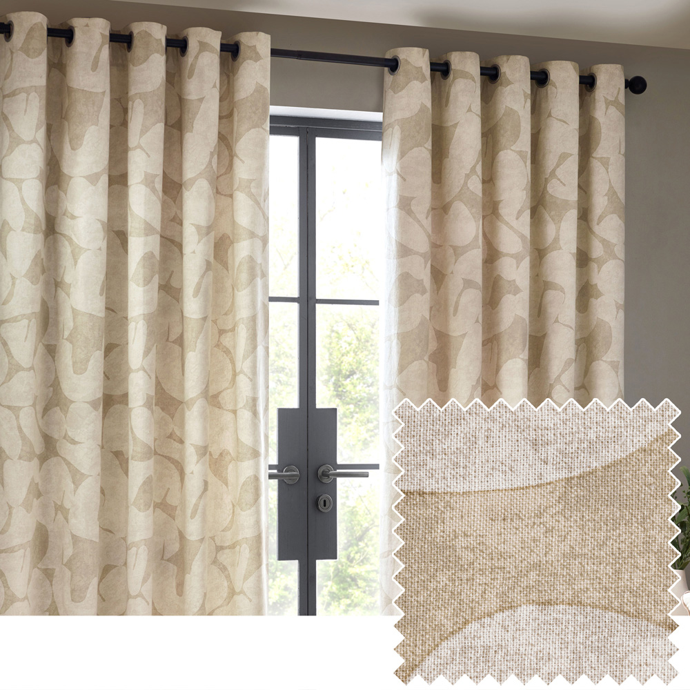 Hoem Brinn Natural Abstract Eyelet Curtains 168 x 183cm Image 2