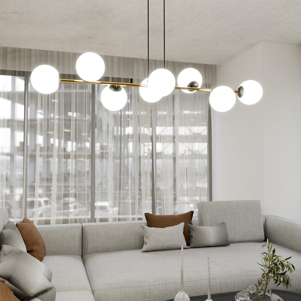 Emibig Gravity 8 Light White Shade Black and Gold E14 Ceiling Pendant Light Image 6