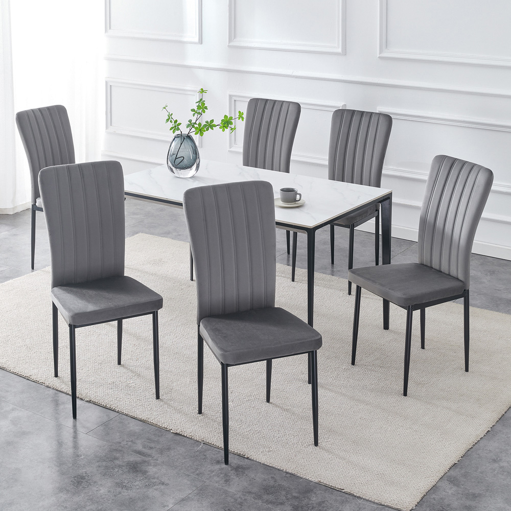 Elle Set of 6 Dark Grey Velvet Effect Plush Padded Upholstered Dining Chair Image 7