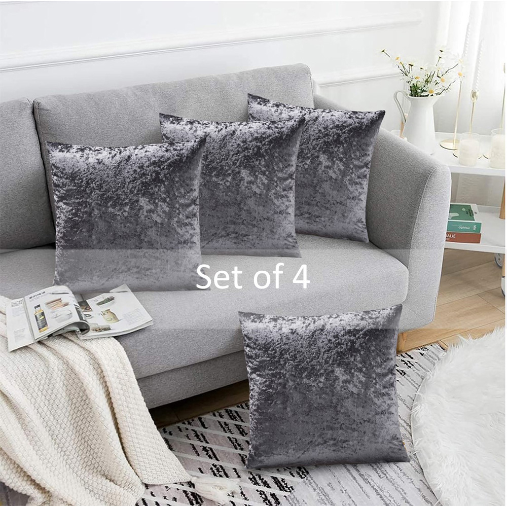 Alan Symonds Charcoal Crushed Velvet Cushion with Polyester Filled Pad 45 x 45cm 4 Pack Image 2
