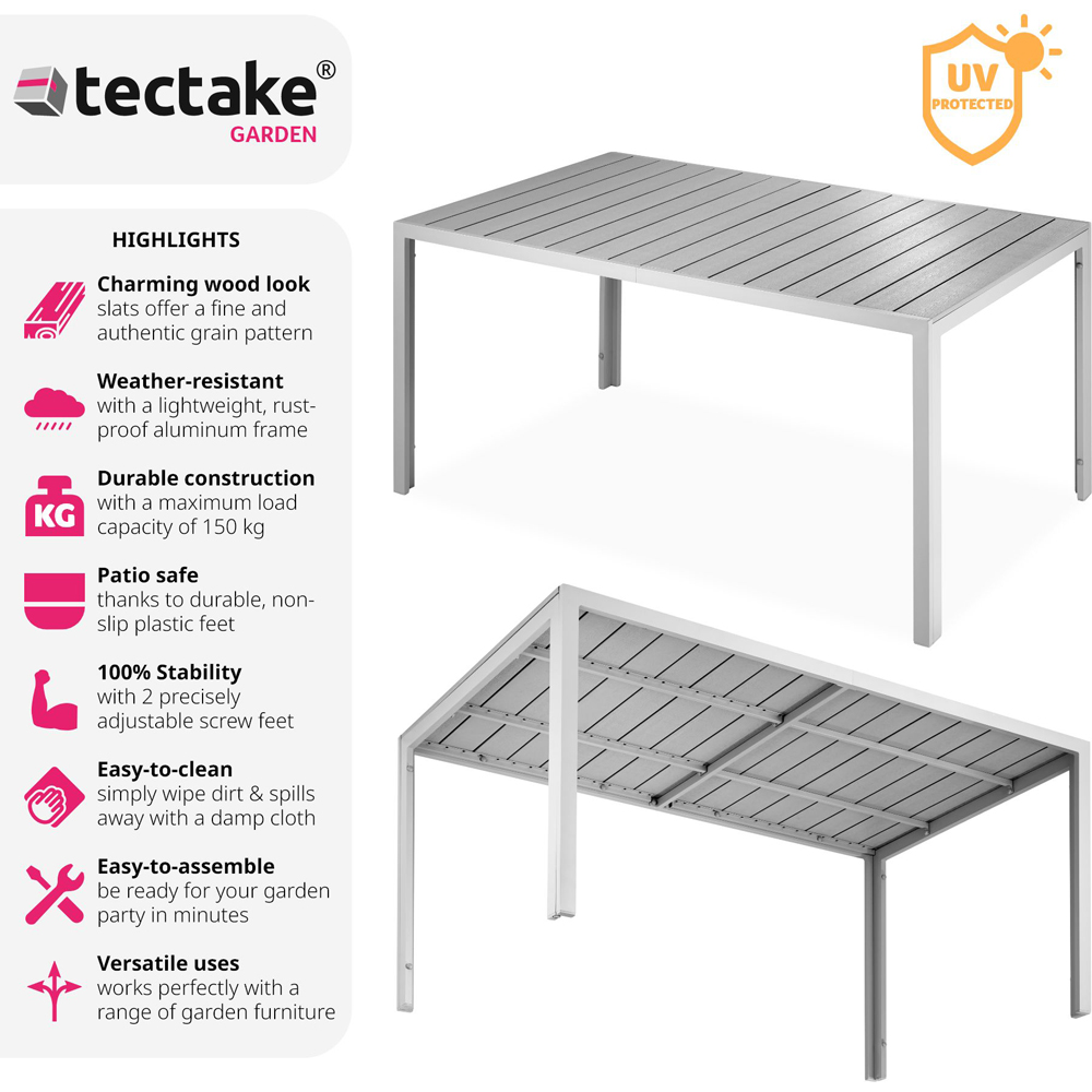 tectake Bianca Silver and Grey Wood Look Aluminium Garden Table Image 6