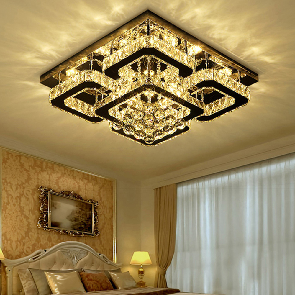 Living and Home 27 inch White Crystal Square Modern Fancy LED Ceiling Light with Remote Image 7