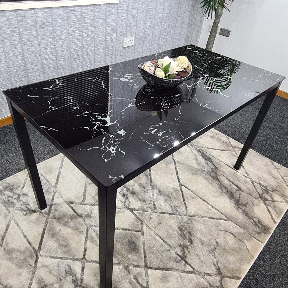 Kosy Koala 6 Seater Black Marble Effect Glass Dining Table Image 3