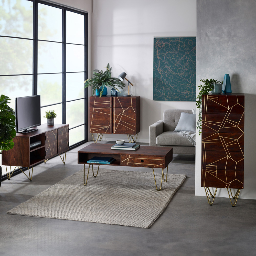 Brooklyn Ozella Single Drawer Single Shelf Dark Gold Coffee Table Image 8