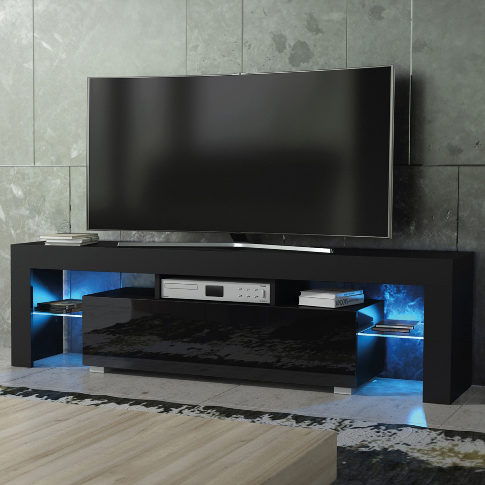 Creative Furniture Aria Black and Black Gloss Single Door 3 Shelf TV Unit with LED Image 4