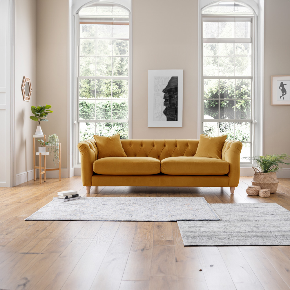 3 Seater Ochre Velvet Large Sofa Image 5