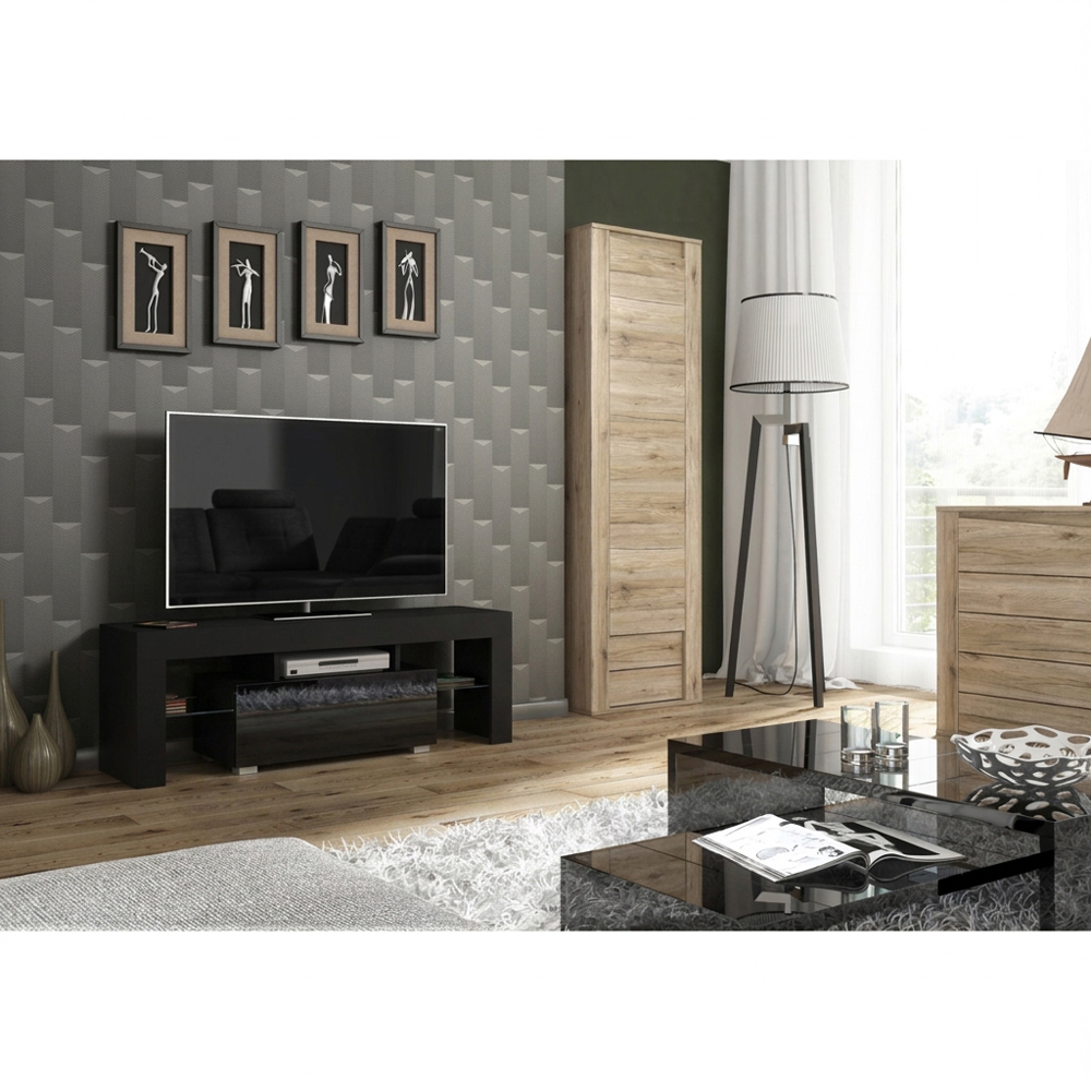 Creative Furniture Floe Black and Black Gloss Single Door 3 Shelf TV Unit Image 4