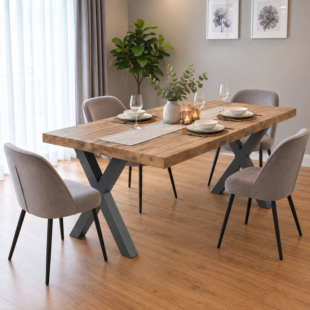 Homebase Grey Wash 6 Seater Chunky and Sturdy Dining Table 80 x 140cm Image 3