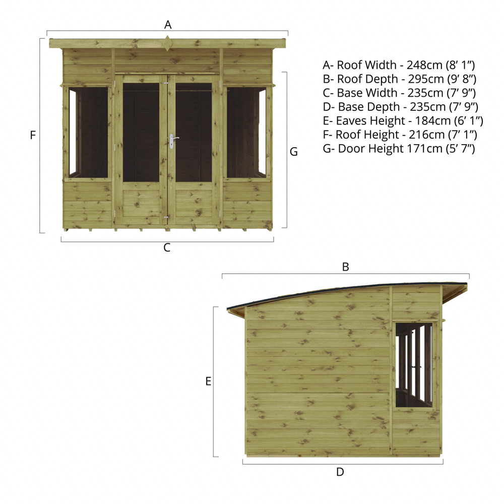 Mercia Helios 8 x 8ft Double Door Premium Shiplap Traditional Summerhouse Image 9