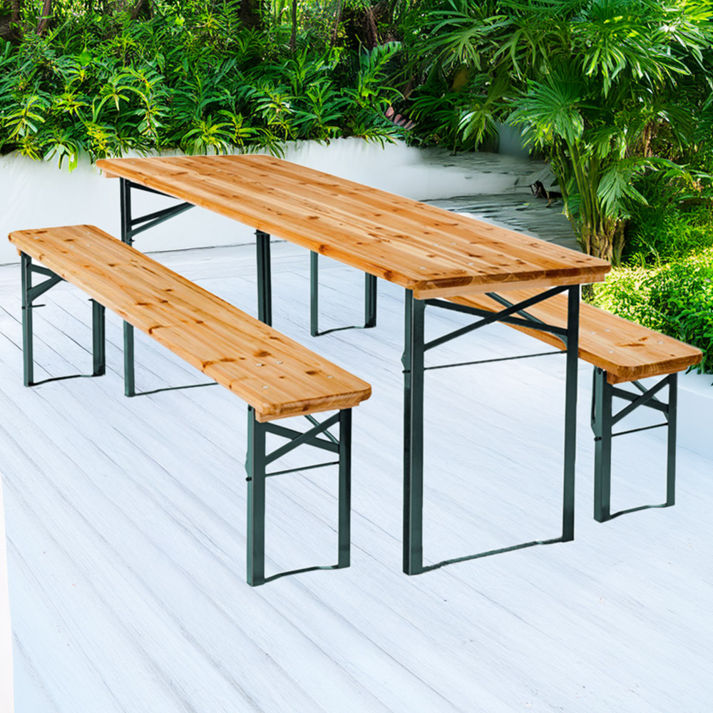 tectake 8 Seater Folding Dining Table with Bench Set Brown Image 1