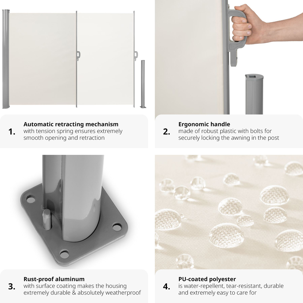 tectake Beige Retractable Side Awning 1.6 x 3m Image 4