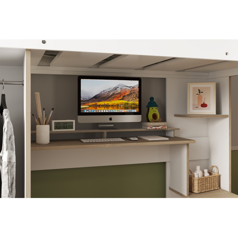 Flair Coco White and Oak High Sleeper Workstation with Wardrobe Image 3