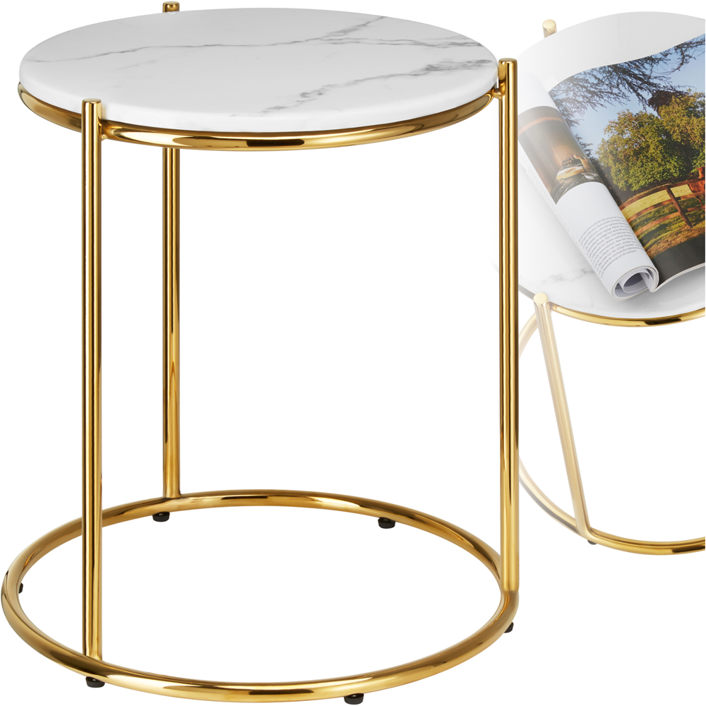 tectake Side Table Ellsa White and Gold Marble Top Side Table Image 2