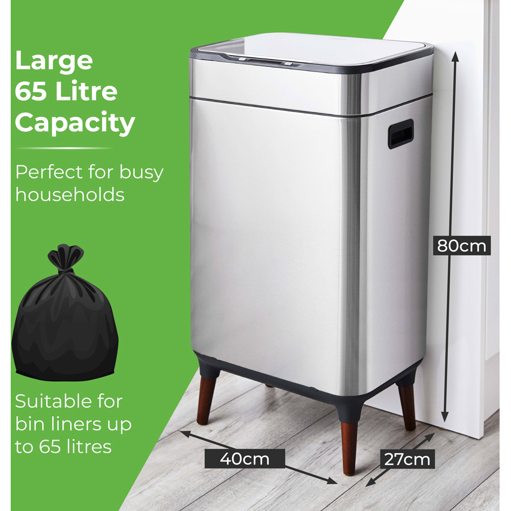 Tower Ozone Filter Silver Stainless Steel Sensor Bin 65L Image 9