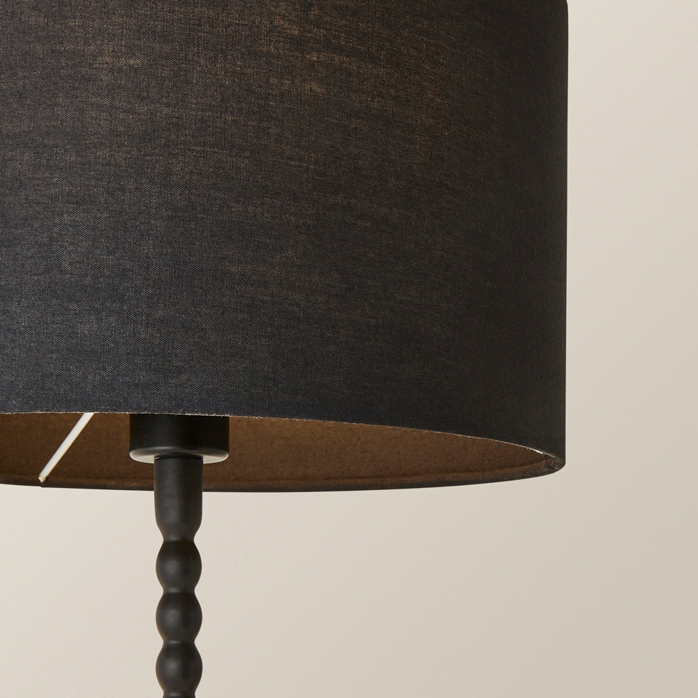 ValueLights Maeve Black Fabric Drum Shade Bobbin Bobble Table Lamp and Bulb Image 3